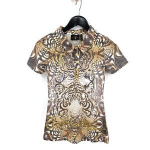 New Christian Audigier Embroidered Polo Mens Womens S Gold Tiger